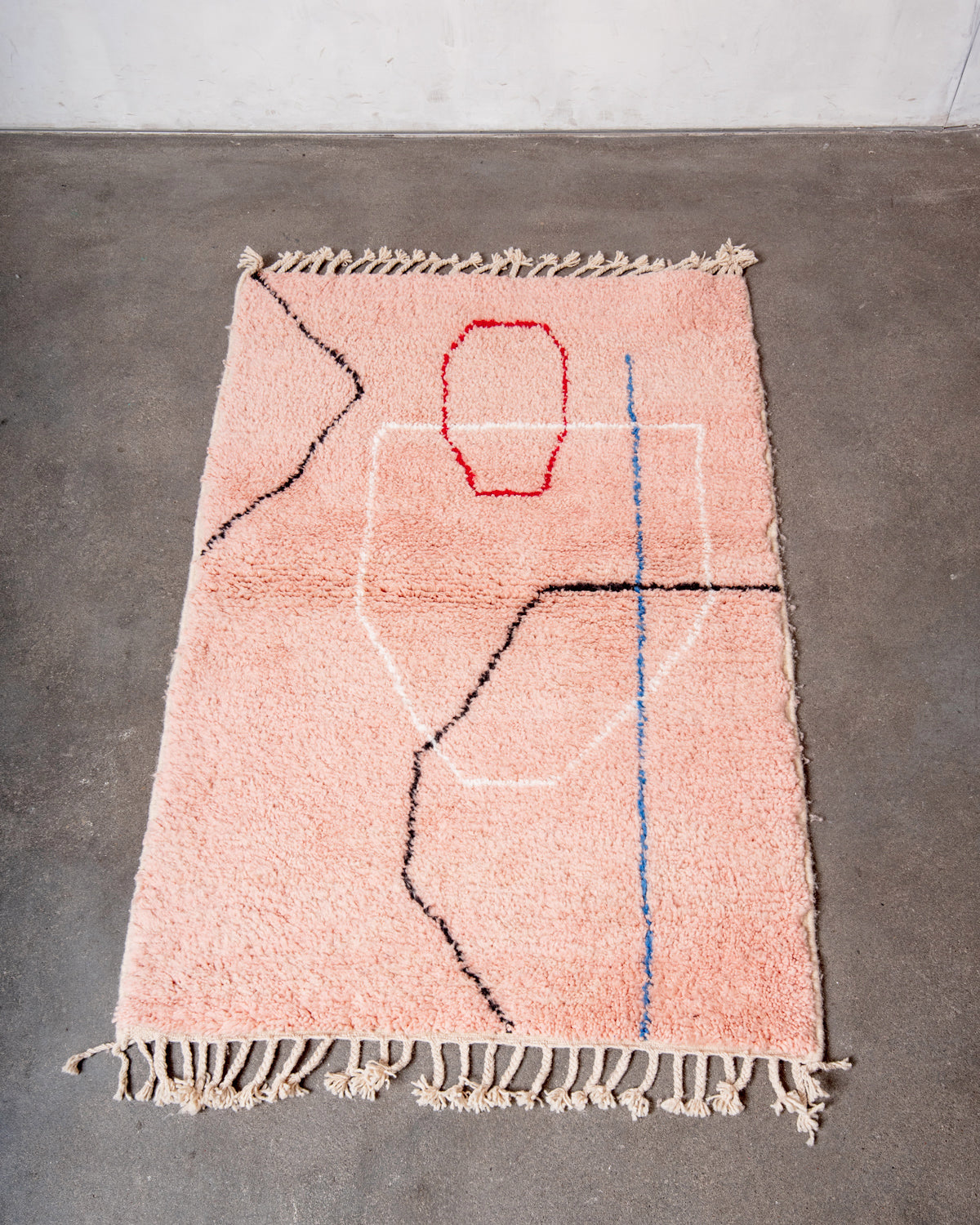Modern, designer, handcrafted Berber rug from Morocco. Beniourain carpet with beautiful colours and patterns and fluffy wool texture.